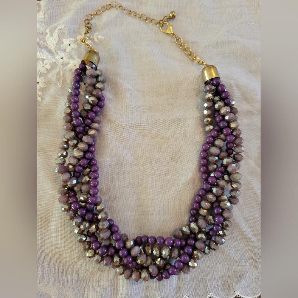 Vintage Purple AB Crystal & Acrylic Braided Necklace